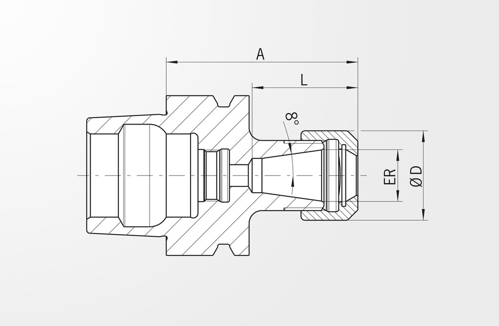 Teknik çizim Pens Tutucu Tip ER DIN 69893-5 · HSK-E50