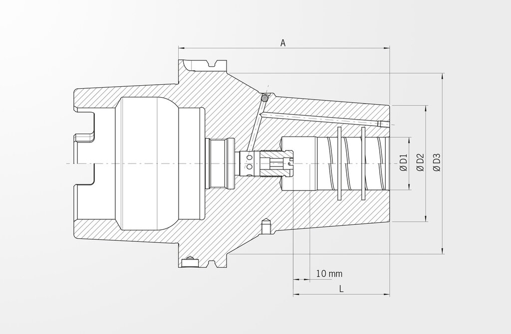Technische Zeichnung Schrumpffutter Heavy Duty Shrink Chuck DIN 69893-1 · HSK-A125