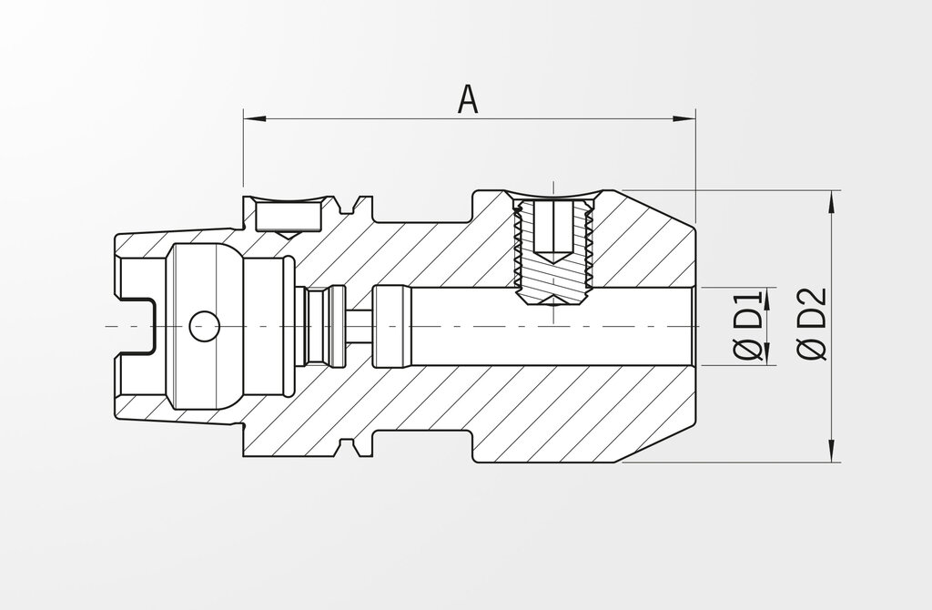 Technische Zeichnung Weldon-Aufnahme DIN 69893-1 · HSK-A40