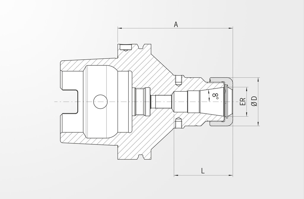 Technische Zeichnung Spannzangenfutter Power Collet Chuck DIN 69893-1 · HSK-A100