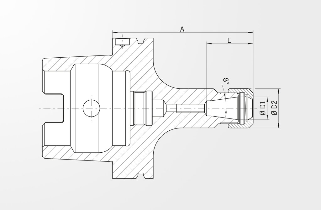 Disegno tecnico Mandrino portapinze Tipo ER DIN 69893-1 · HSK-A100