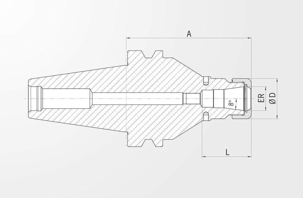 Technical drawing Power Collet Chuck similar JIS B 6339-2 · BT50 with face contact