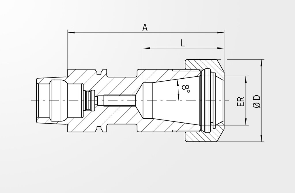 Technische Zeichnung Spannzangenfutter Typ ER DIN 69893-5 · HSK-E32