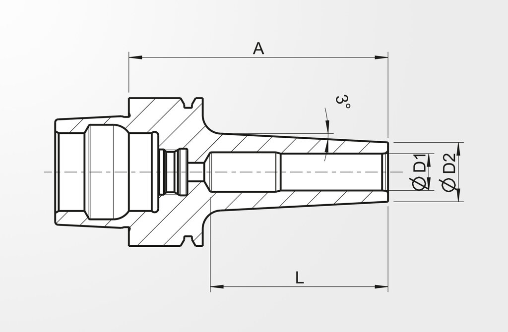 Technical drawing Mini Shrink Chuck extra slim DIN 69893-5 · HSK-E50