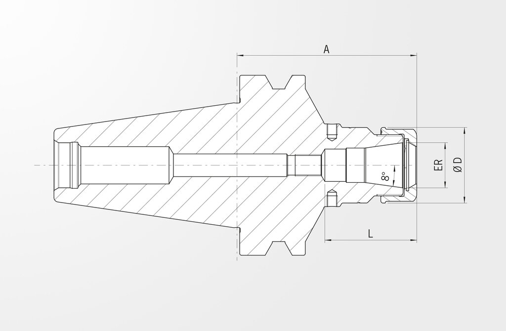 Dessin technique Porte-pince de haute précision similaire JIS B 6339-2 · BT50 avec contact face