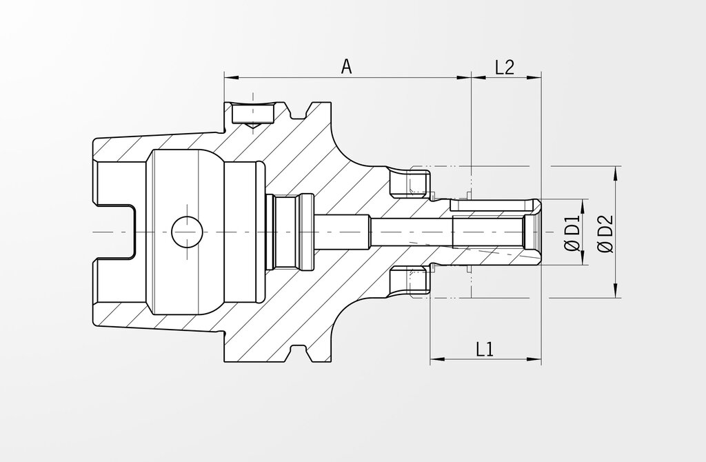 Technische Zeichnung Kombi-Aufsteckfräserdorn DIN 69893-1 · HSK-A63