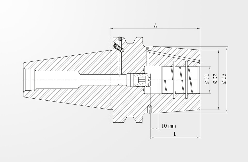 Technische Zeichnung Schrumpffutter Heavy Duty Shrink Chuck für 13 kW Schrumpfgerät JIS B 6339-2 · BT50
