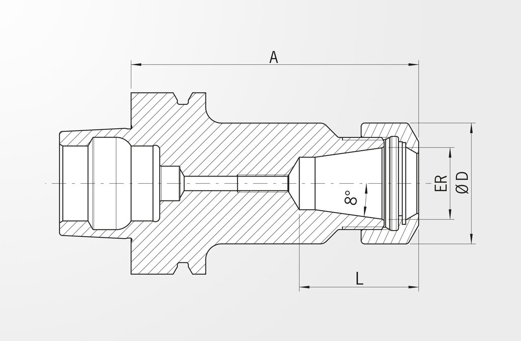 Technische Zeichnung Spannzangenfutter Typ ER DIN 69893-6 · HSK-F63