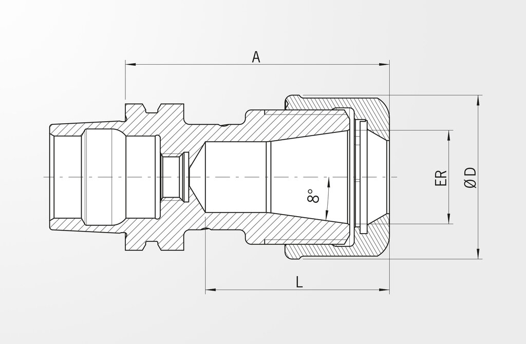 Technische Zeichnung Spannzangenfutter Power Collet Chuck DIN 69893-5 · HSK-E25