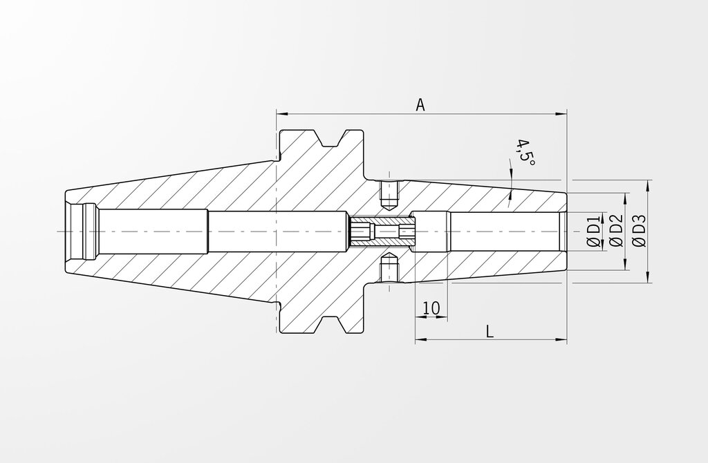 Dessin technique Porte-outil de frettage version standard similaire JIS B 6339-2 · BT40 avec contact face