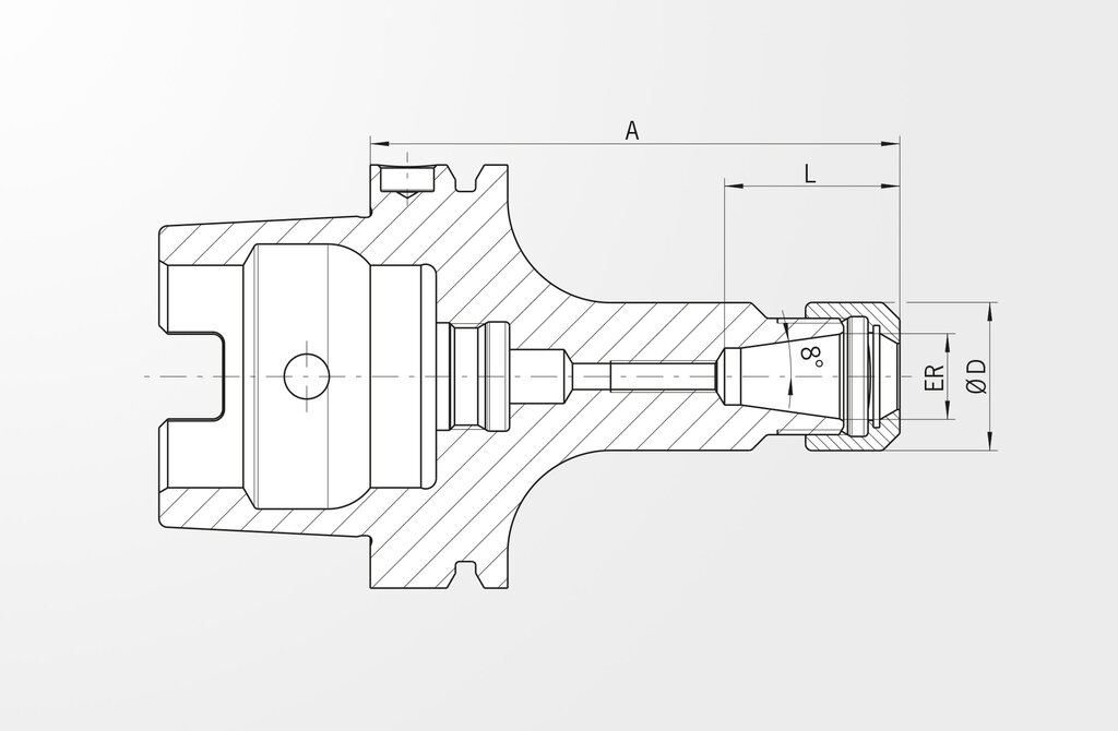 Disegno tecnico Mandrino portapinze Tipo ER DIN 69893-1 · HSK-A80