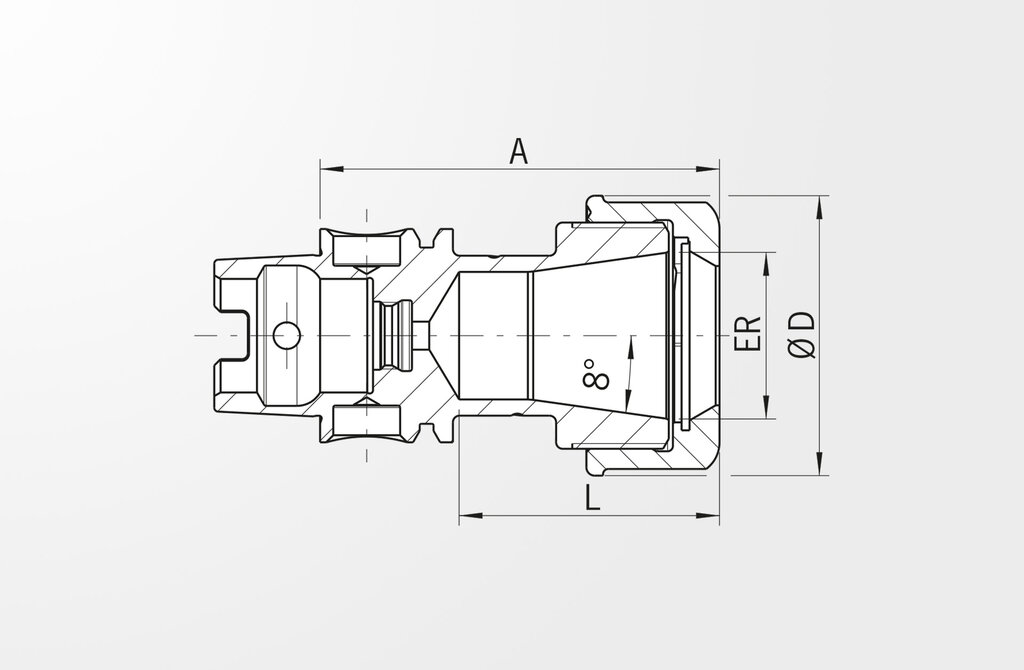 Technical drawing High Precision Collet Chuck DIN 69893-1 HSK-A32