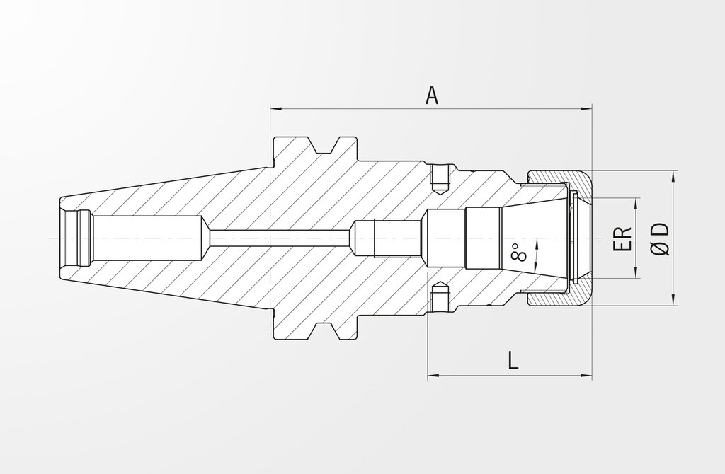 Technical drawing Power Collet Chuck similar JIS B 6339-2 · BT40 with face contact