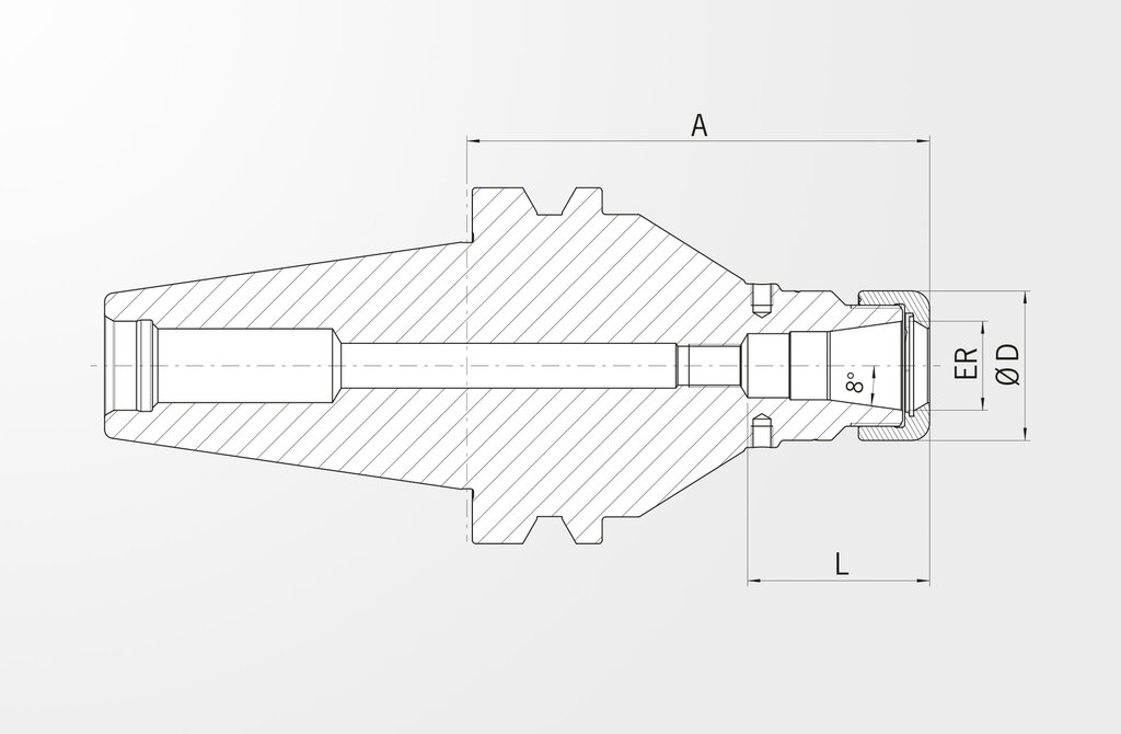Technische Zeichnung Spannzangenfutter Power Collet Chuck ähnlich JIS B 6339-2 · BT50 mit Plananlage