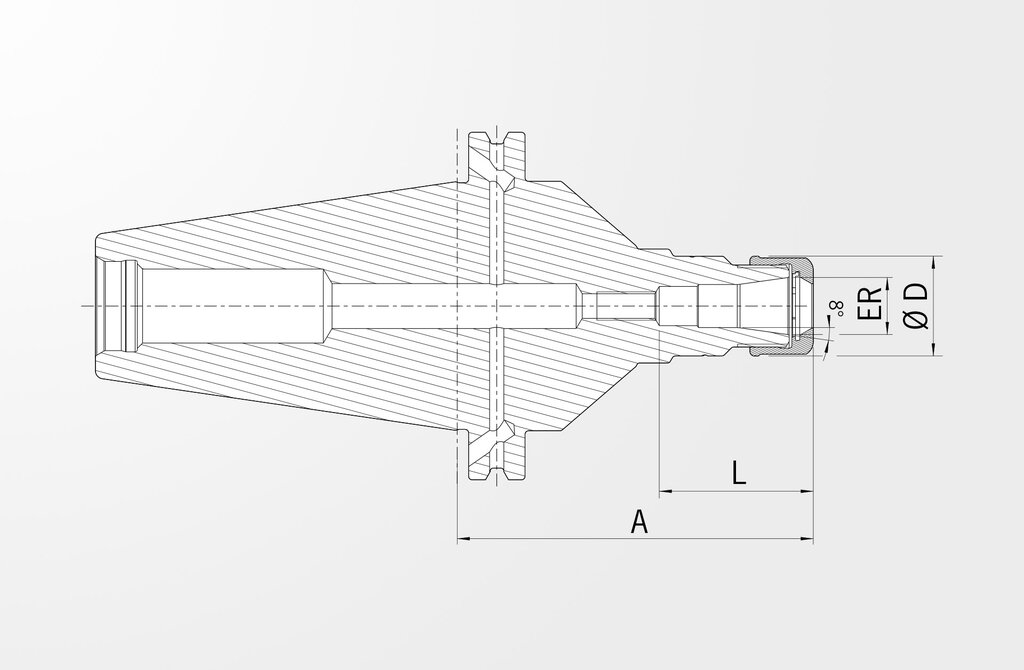 Technical drawing High Precision Collet Chuck DIN ISO 7388-1 SK50 (formerly DIN 69871)