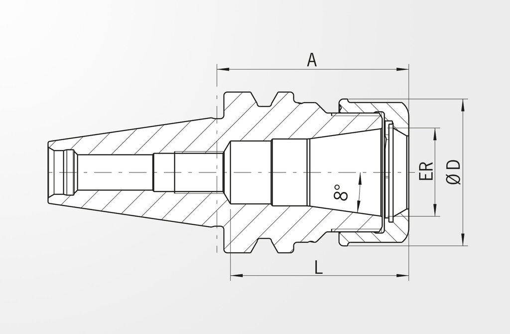 Disegno tecnico Mandrino portapinze ad alta precisione JIS B 6339-2 · BT30