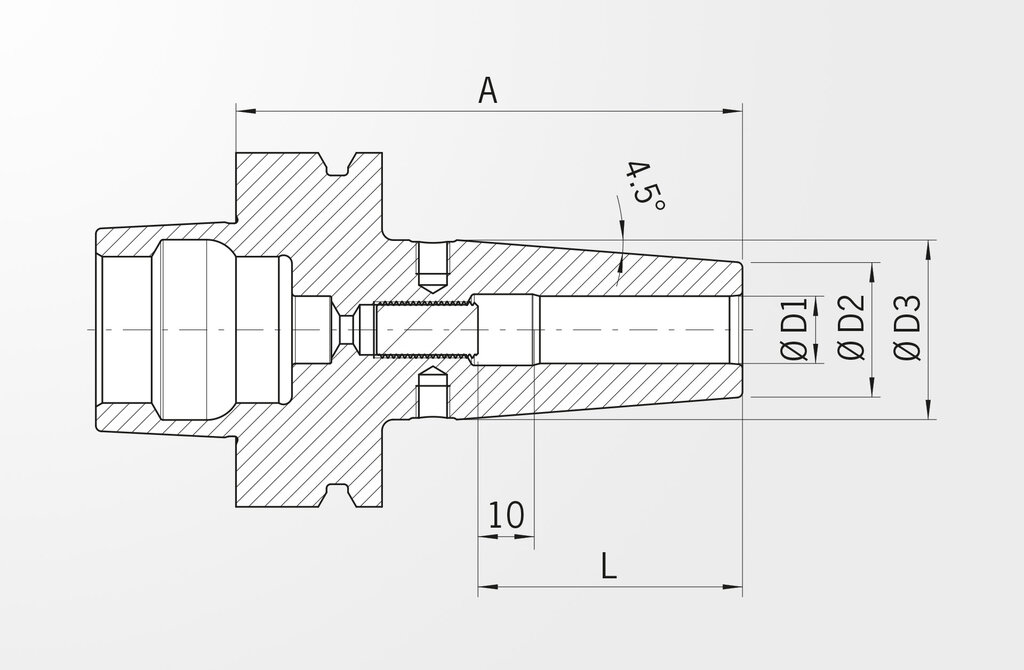 Technische Zeichnung Schrumpffutter Standard Ausführung DIN 69893-6 · HSK-F63