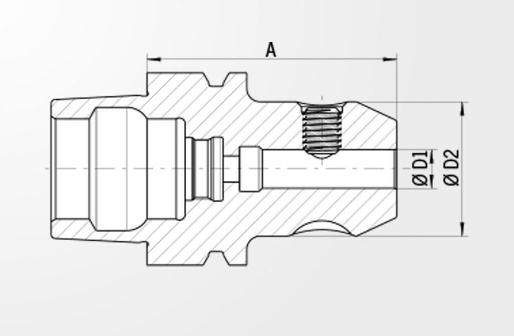 Technische Zeichnung Weldon-Aufnahme DIN 69893-5 · HSK-E50