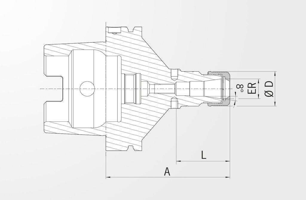 Technical drawing High Precision Collet Chuck DIN 69893-1 HSK-A100