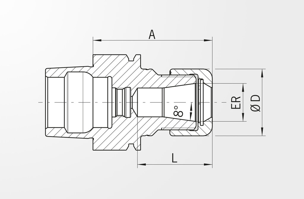 Technische Zeichnung Spannzangenfutter Power Collet Chuck DIN 69893-5 · HSK-E40
