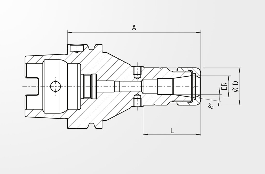 Technische Zeichnung Spannzangenfutter Power Collet Chuck DIN 69893-1 · HSK-A63