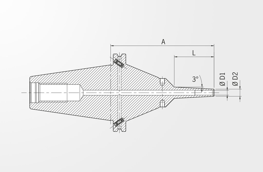 Disegno tecnico Mandrino Power Mini Shrink DIN ISO 7388-1 ISO50 (precedentemente DIN 69871)