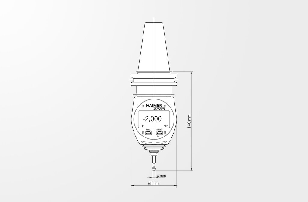 Technical drawing 3D-Sensor Digital with integrated adapter BT40