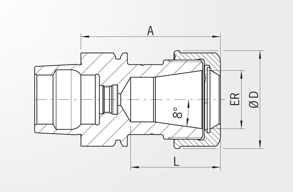 Technical drawing High Precision Collet Chuck DIN 69893-5 · HSK-E40