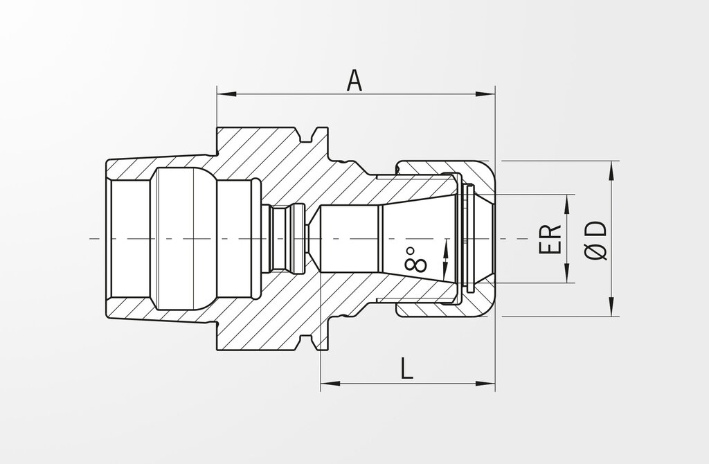 Dessin technique Porte-pince Power Collet Chuck DIN 69893-5 · HSK-E40