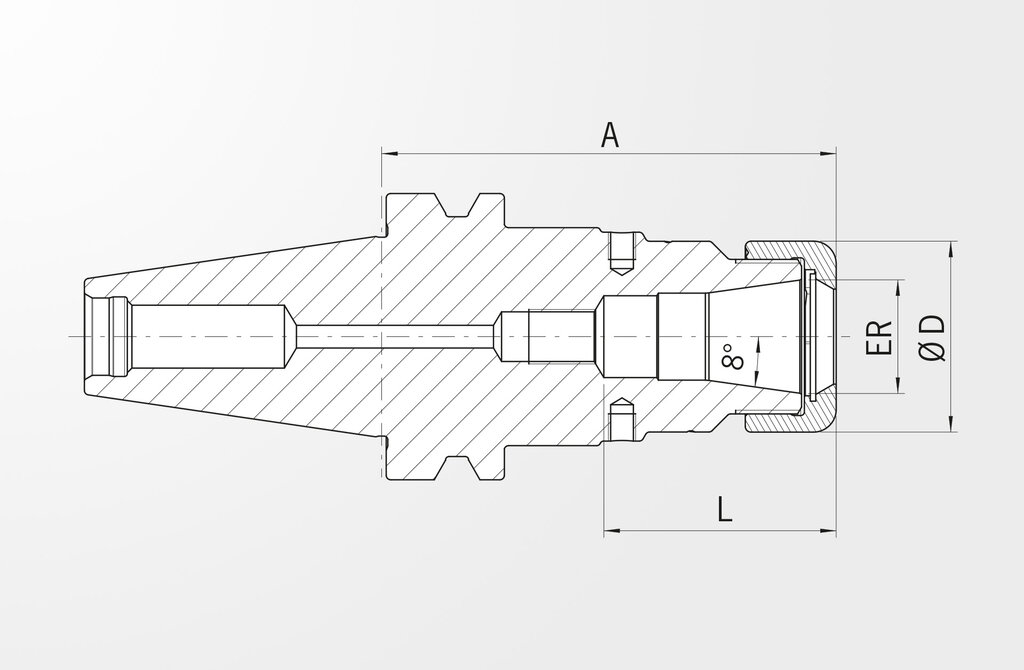 Technische Zeichnung Spannzangenfutter Power Collet Chuck ähnlich JIS B 6339-2 · BT40 mit Plananlage