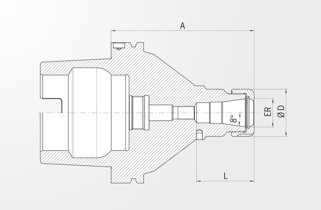 Technische Zeichnung Spannzangenfutter Power Collet Chuck DIN 69893-1 · HSK-A125