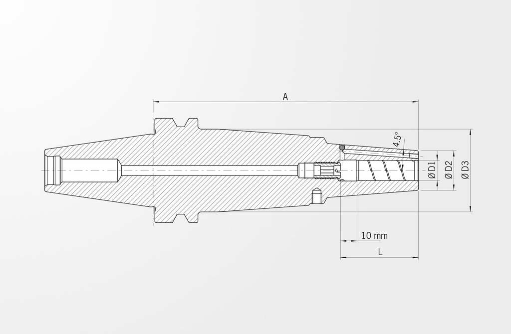 Disegno tecnico Mandrino per calettamento Power Shrink Chuck similare JIS B 6339-2 · BT40 con superficie di contatto