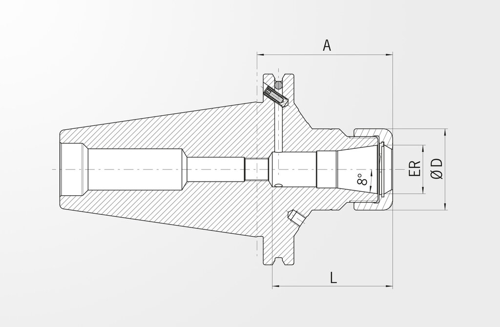 Technical drawing Power Collet Chuck DIN ISO 7388-1 SK50 (formerly DIN 69871)