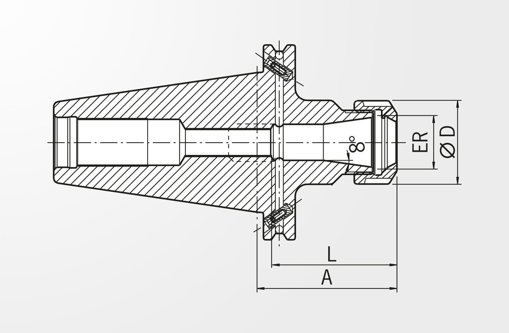 Technical drawing Collet Chuck Type ER DIN ISO 7388-1 SK50 (formerly DIN 69871)