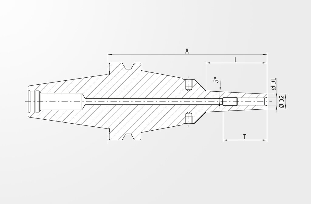 Technische Zeichnung Schrumpffutter Power Mini Shrink Chuck extra-schlank ähnlich JIS B 6339-2 · BT40 mit Plananlage