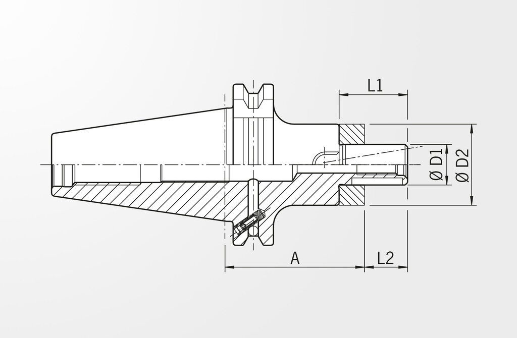 Technische Zeichnung Kombi-Aufsteckfräserdorn ähnlich DIN ISO 7388-1 · SK40 mit Plananlage (ehemals DIN 69871)