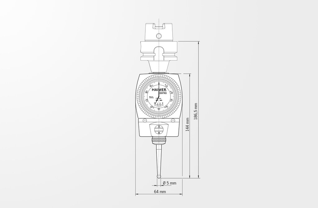 Technical drawing Coaxial indicator Centro with integrated adapter