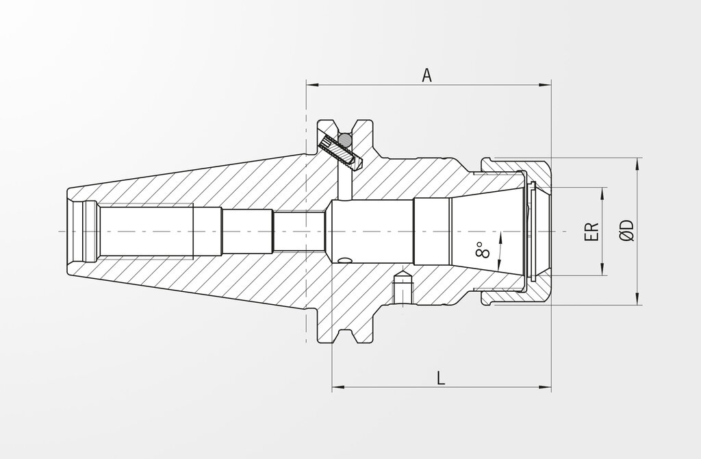 Technical drawing High Precision Collet Chuck DIN ISO 7388-1 SK40 (formerly DIN 69871)