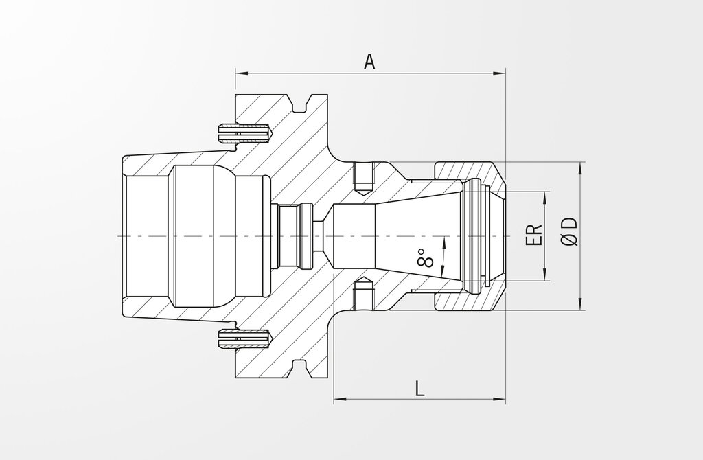 Technische Zeichnung Spannzangenfutter Typ ER DIN 69893-6 · HSK-F80 Makino