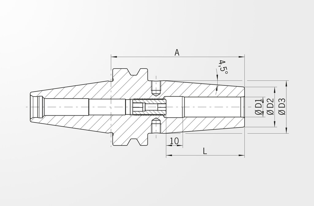 Disegno tecnico Mandrino per calettamento versione standard similare JIS B 6339-2 · BT30 con superficie di contatto