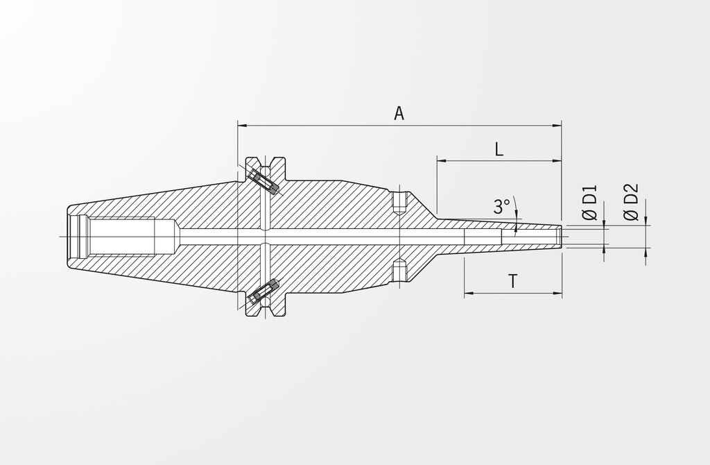 Technische Zeichnung Schrumpffutter Power Mini Shrink Chuck extra-schlank DIN ISO 7388-1 SK40 (ehemals DIN 69871)