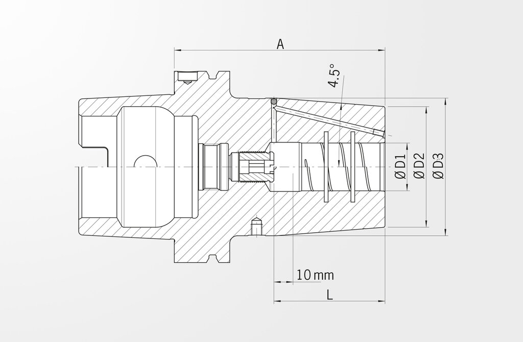 Technische Zeichnung Schrumpffutter Heavy Duty Shrink Chuck für 13 kW Schrumpfgerät DIN 69893-1 · HSK-A100