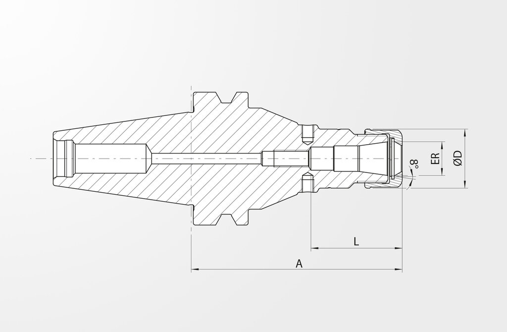 Disegno tecnico Mandrino portapinze ad alta precisione similare JIS B 6339-2 · BT40 con superficie di contatto