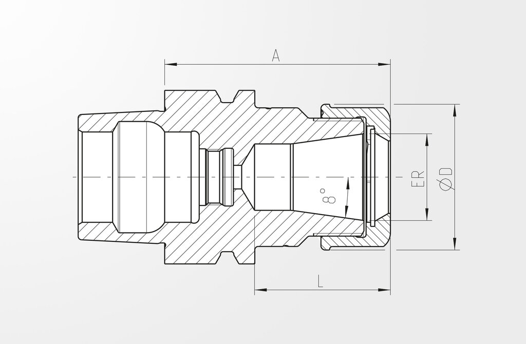 Technical drawing High Precision Collet Chuck DIN 69893-5 · HSK-E50