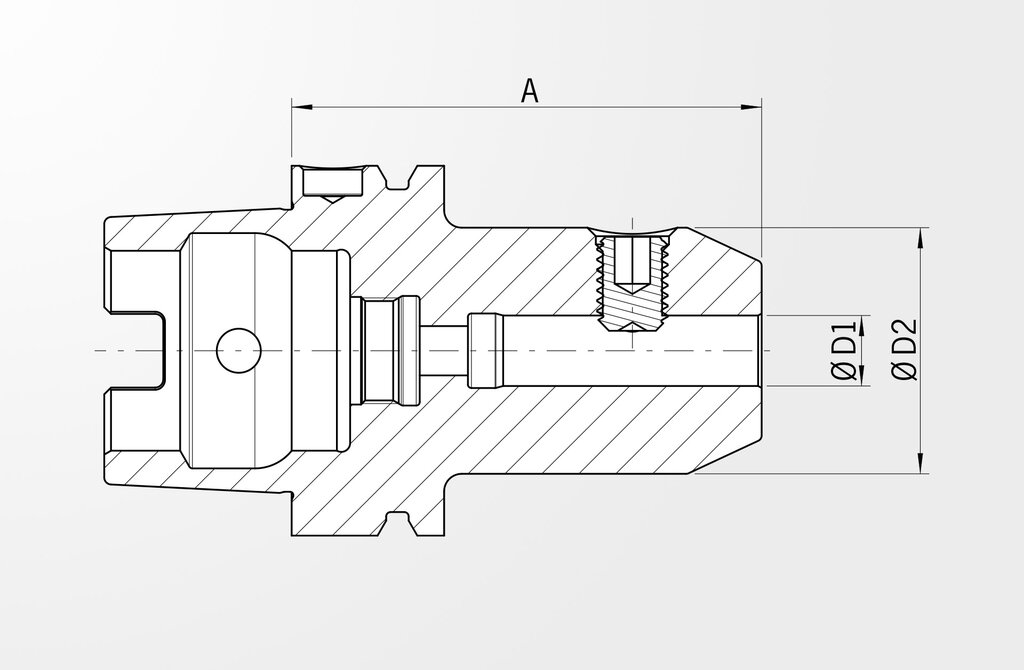 Technische Zeichnung Weldon-Aufnahme DIN 69893-1 · HSK-A63