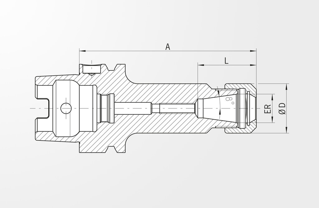 Disegno tecnico Mandrino portapinze Tipo ER DIN 69893-1 · HSK-A50