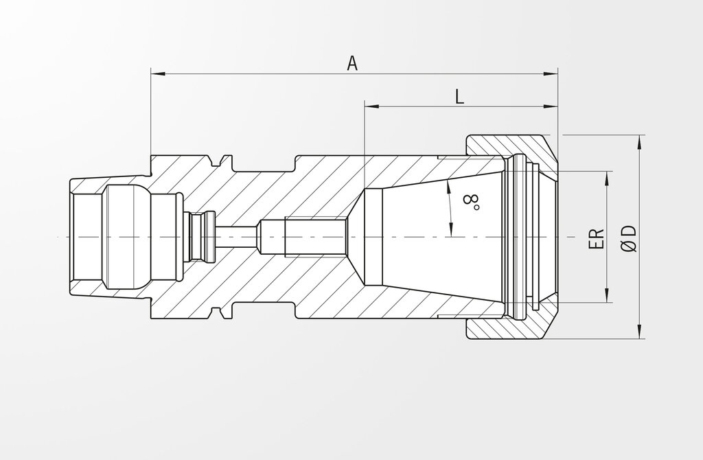 Disegno tecnico Mandrino portapinze Tipo ER DIN 69893-5 · HSK-E40