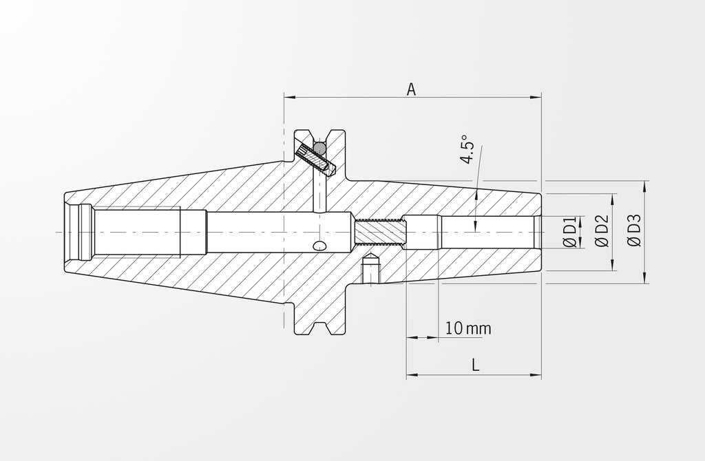 Disegno tecnico Mandrino per calettamento versione standard similare DIN ISO 7388-1 SK40 con superficie di contatto (precedentemente DIN 69871)