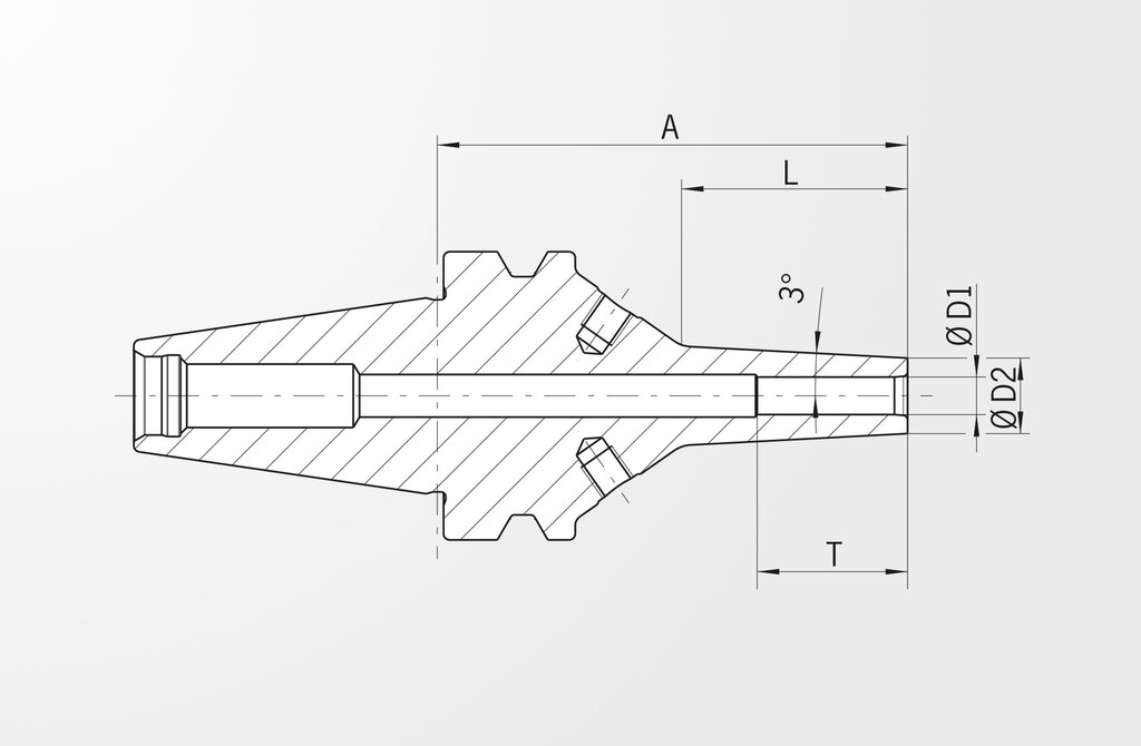 Technische Zeichnung Schrumpffutter Power Mini Shrink Chuck ähnlich JIS B 6339-2 · BT30 mit Plananlage
