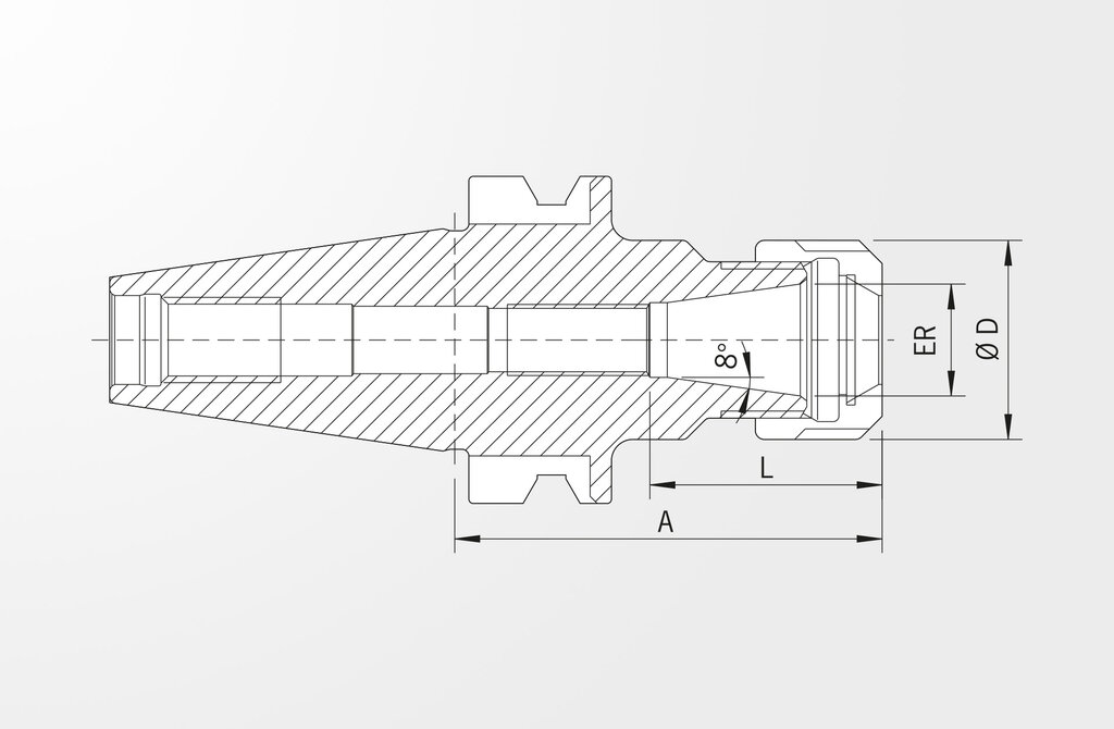 Disegno tecnico Mandrino portapinze Tipo ER JIS B 6339-2 · BT30
